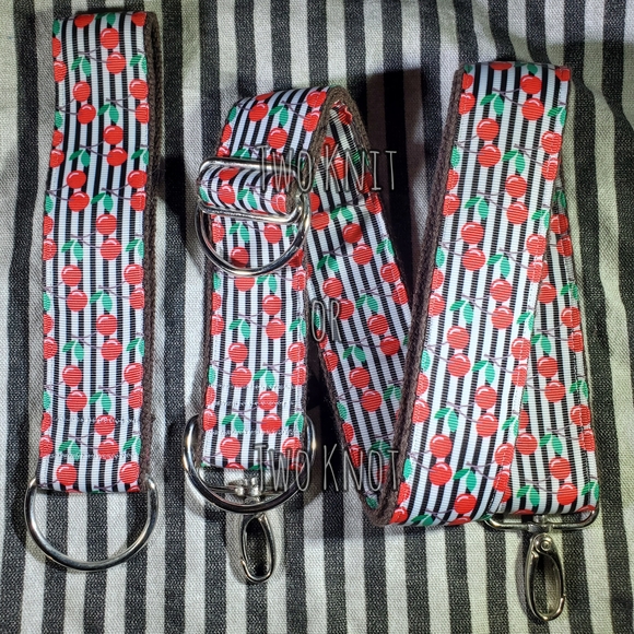 Hand Crafted Handbags - Hand Crafted Cherry Print Bag Strap And Wristlet in Red, Green, Black D-ring NWT